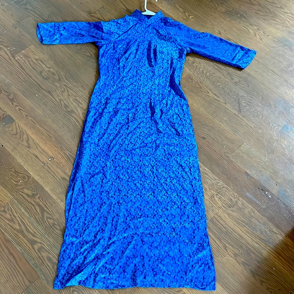 Traditional silk ao dai Vietnamese floral dress with slits up side
